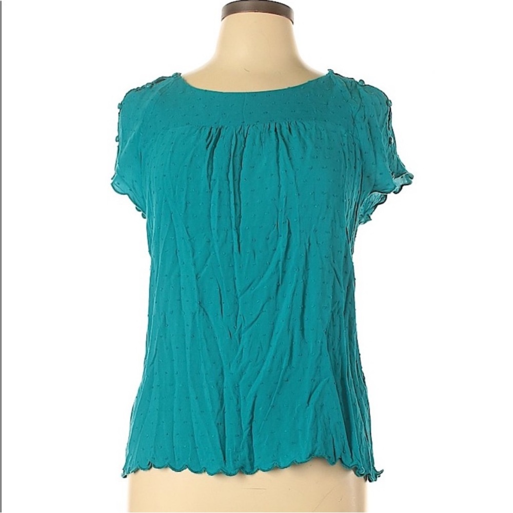Anthropologie Teal Blue Cap Sleeve Ruched Blouse
